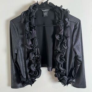 Vintage Y2K Glamour Cropped Ruffle Trim Metallic Shimmer Black Bolero M
